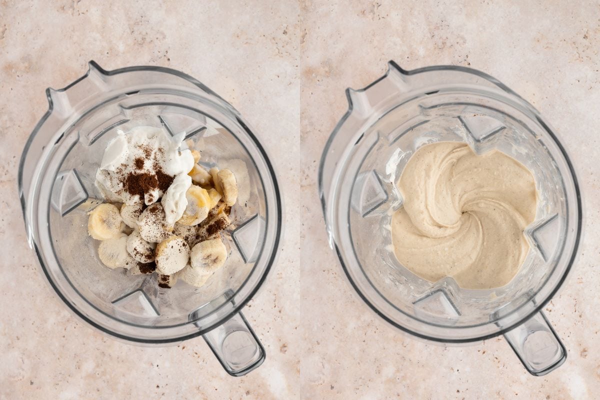 Blending ingredients.