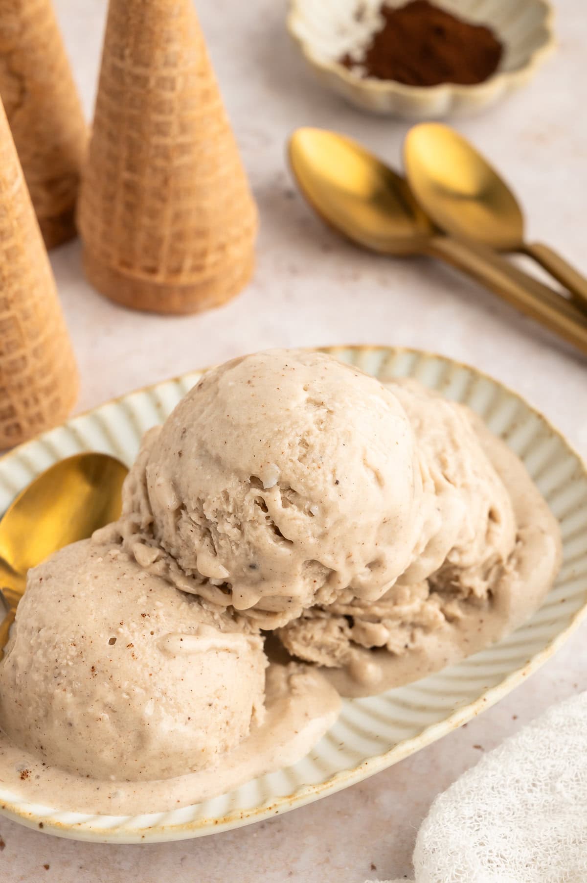 Scoops of vegan banana ice cream.