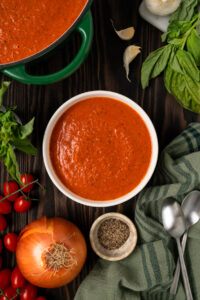 Bowl of healthy paleo tomato soup.