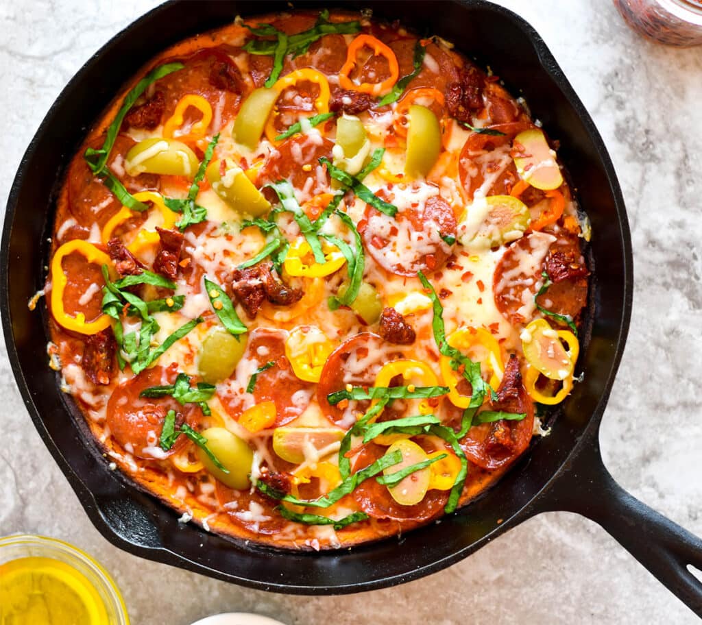 Sweet potato pizza in cast iron skillet