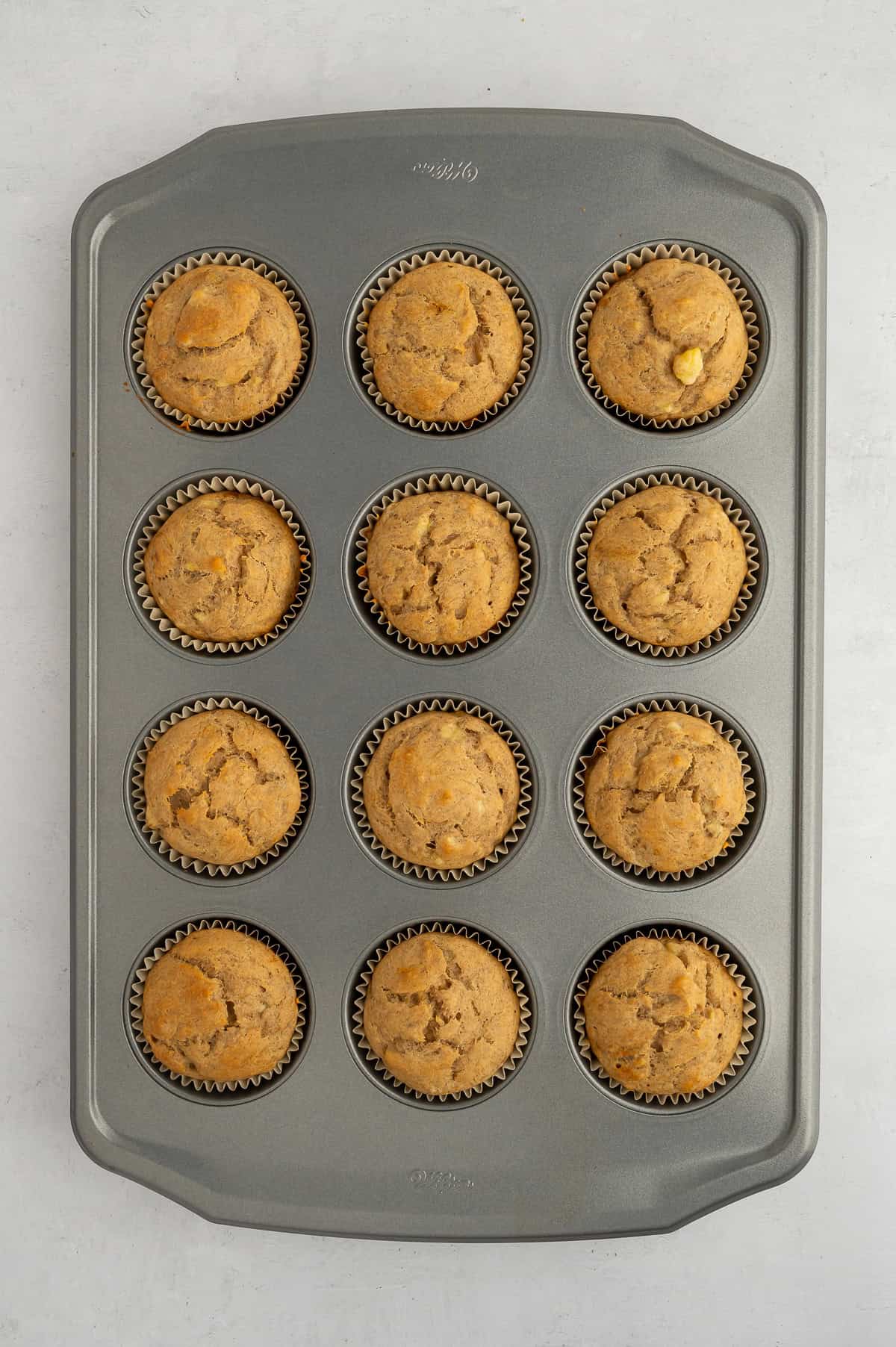 Baked muffins in muffin tin.