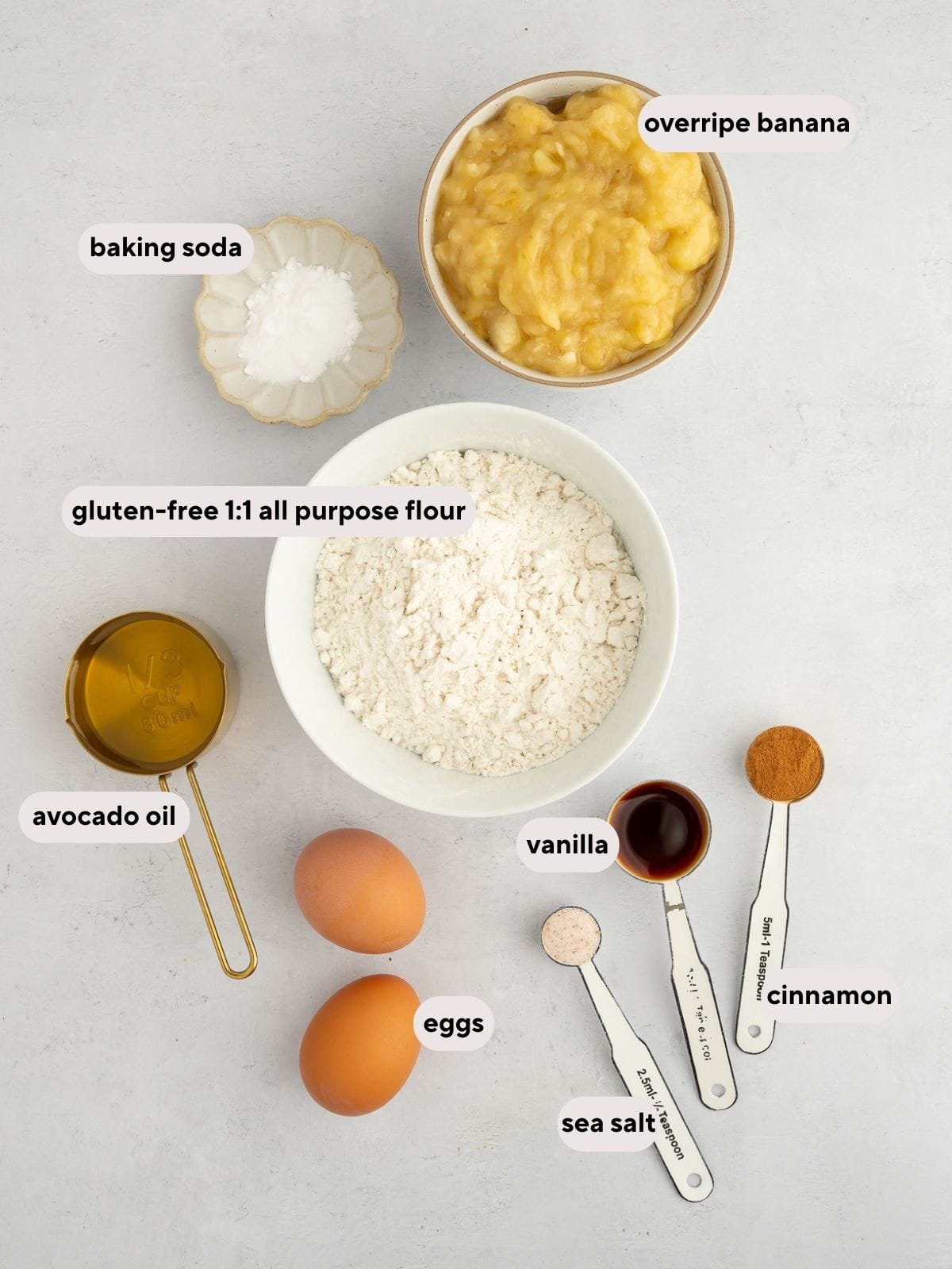 Ingredients for sugar-free gluten-free banana muffins.