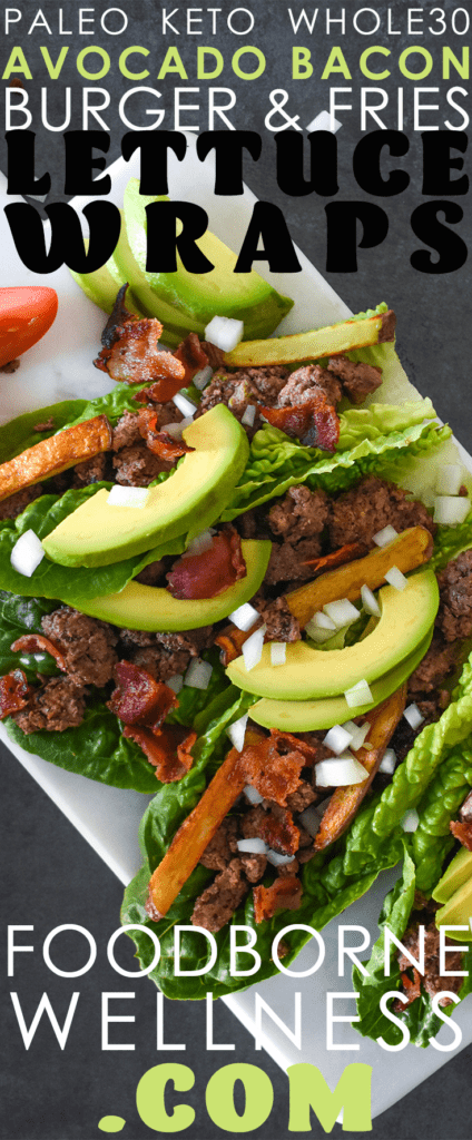 avocado bacon burger and fried lettuce wrap