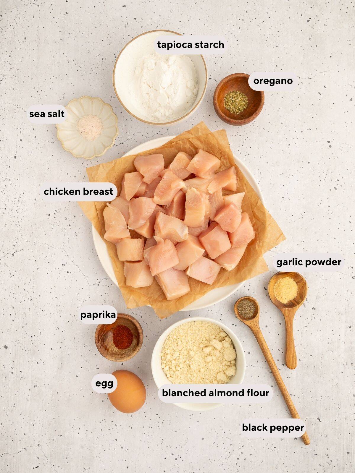 Ingredients used for paleo chicken nuggets.