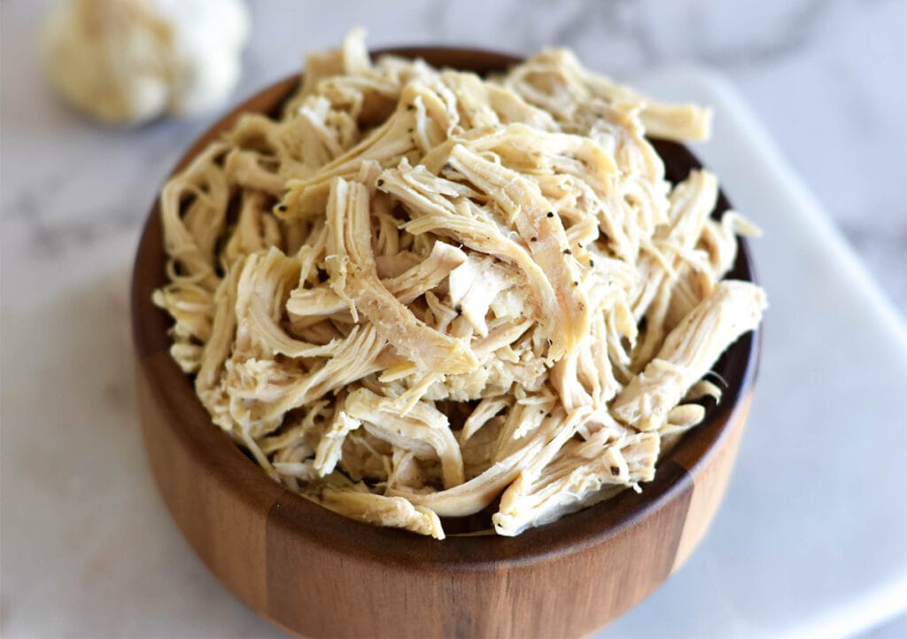 Bowl of shredded chicken