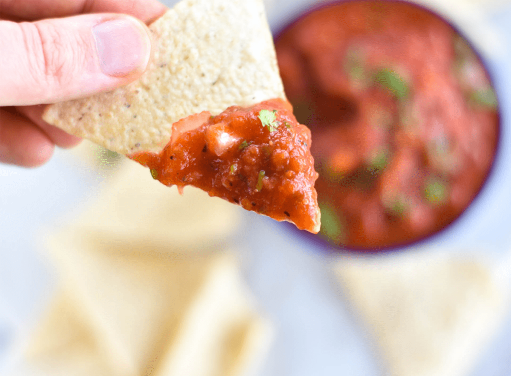 Salsa on a tortilla chip