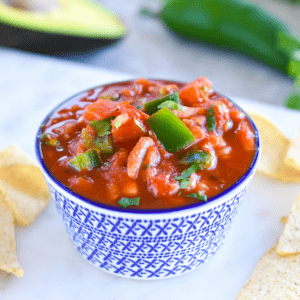 Salsa with chips and avocado