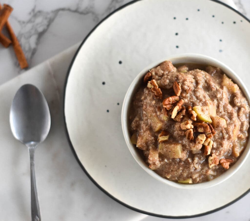 Top down view of paleo apple hot cereal.