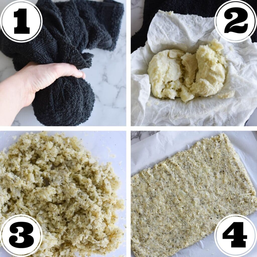 Process shots showing how to wring out cauliflower.