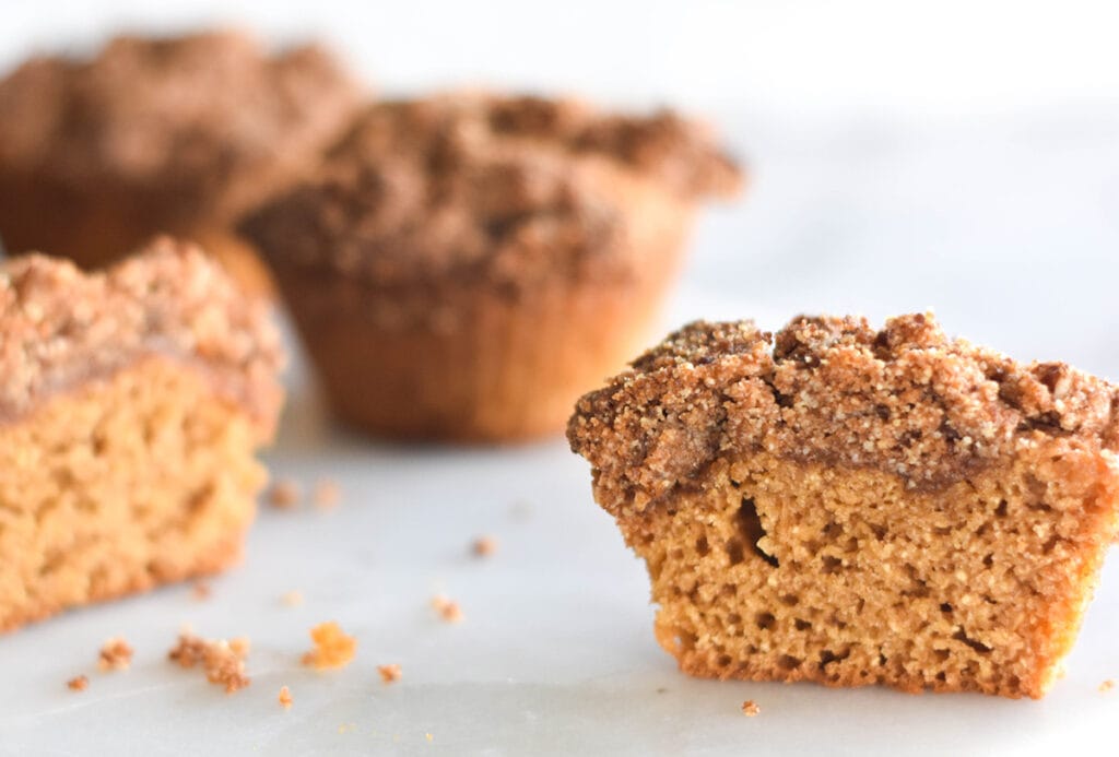 Paleo Coffee Cake Muffin cut in half.