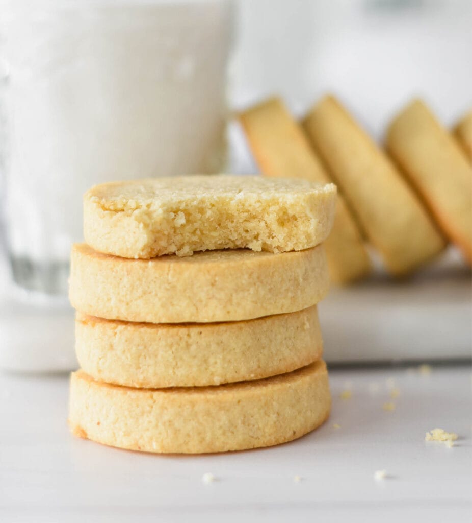 Stack of four keto shortbread cookies.