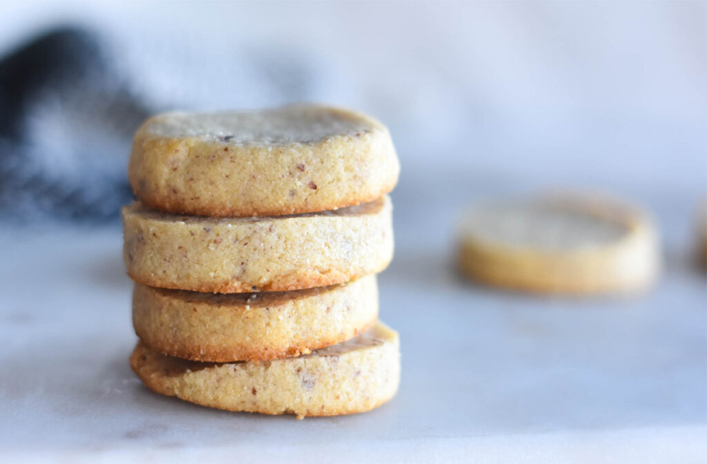 Stack of low carb pecan sandies.