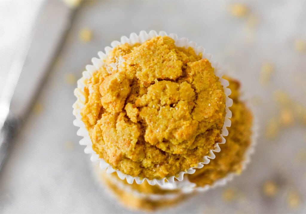 Top down view of almond flour corn muffins.