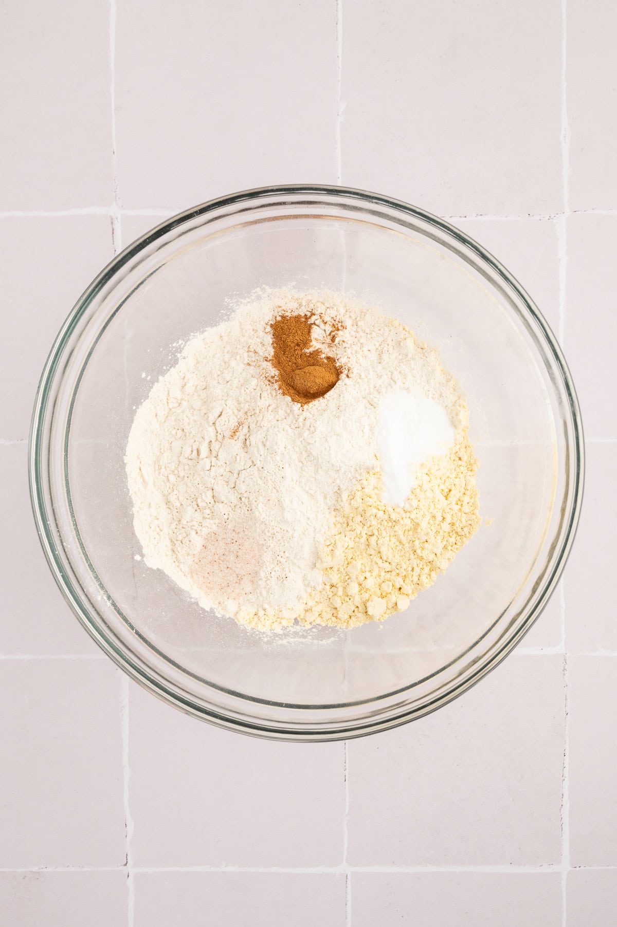 Dry ingredients for chickpea flour banana bread in a bowl.