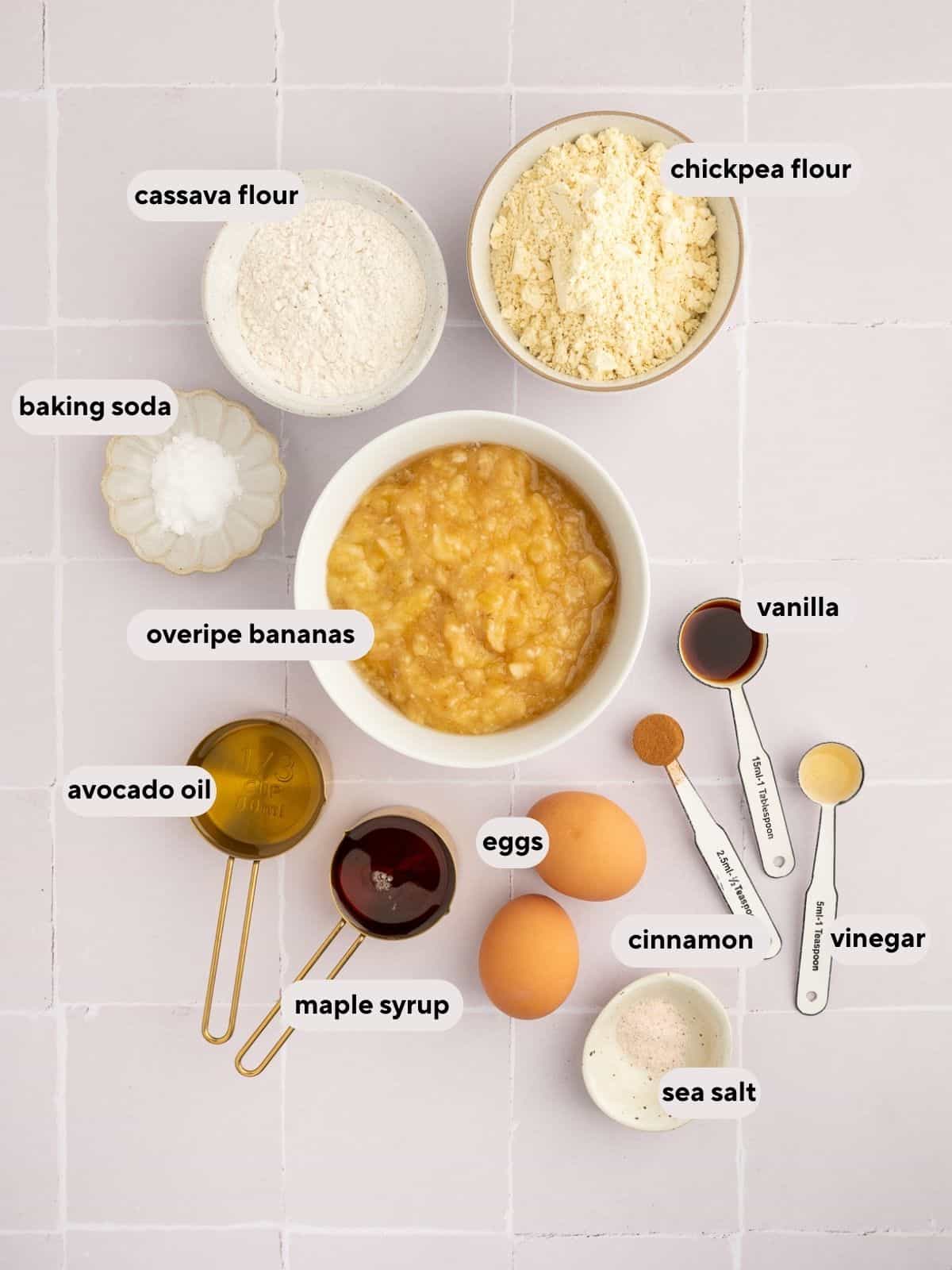 Ingredients for chickpea flour banana bread.