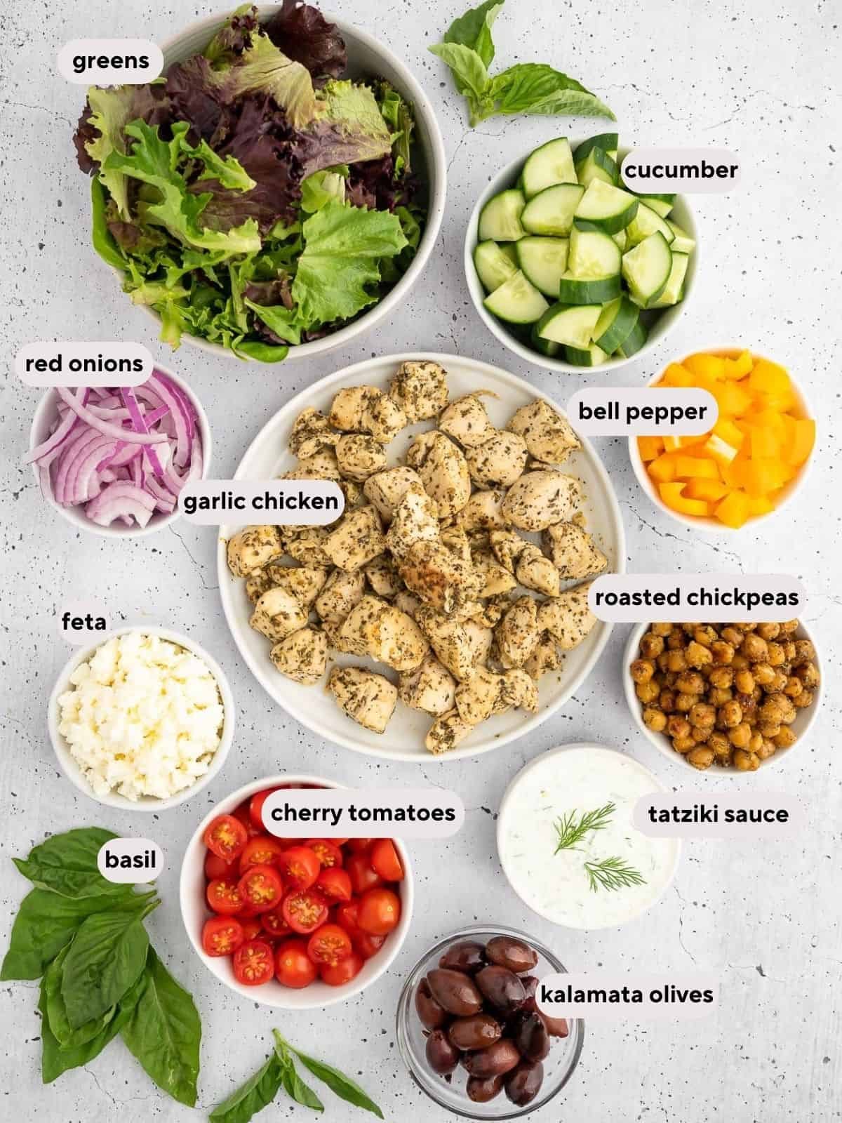 Ingredients for mediterranean powder bowls.