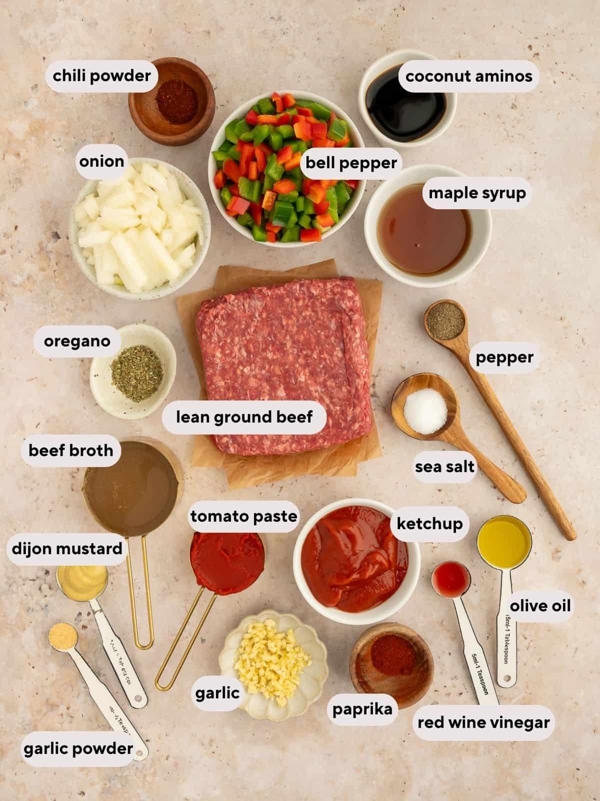 Ingredients for paleo sloppy joes.
