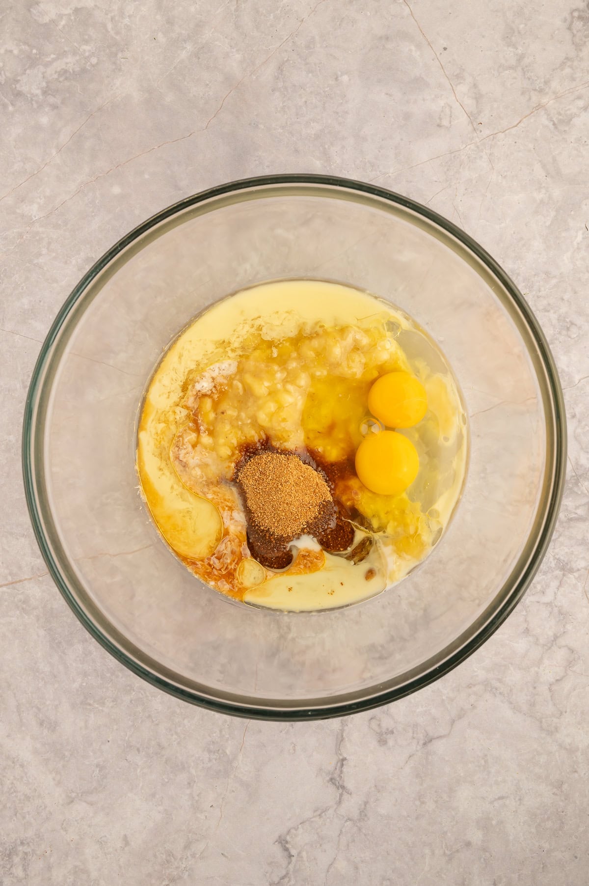 Wet ingredients in mixing bowl.