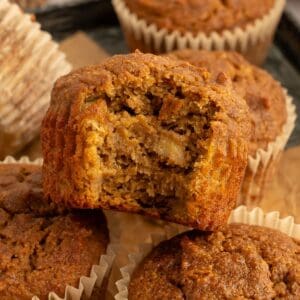 Paleo banana espresso muffin with a bite out of it.