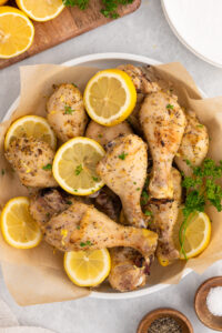 Plate of lemon pepper drumsticks.