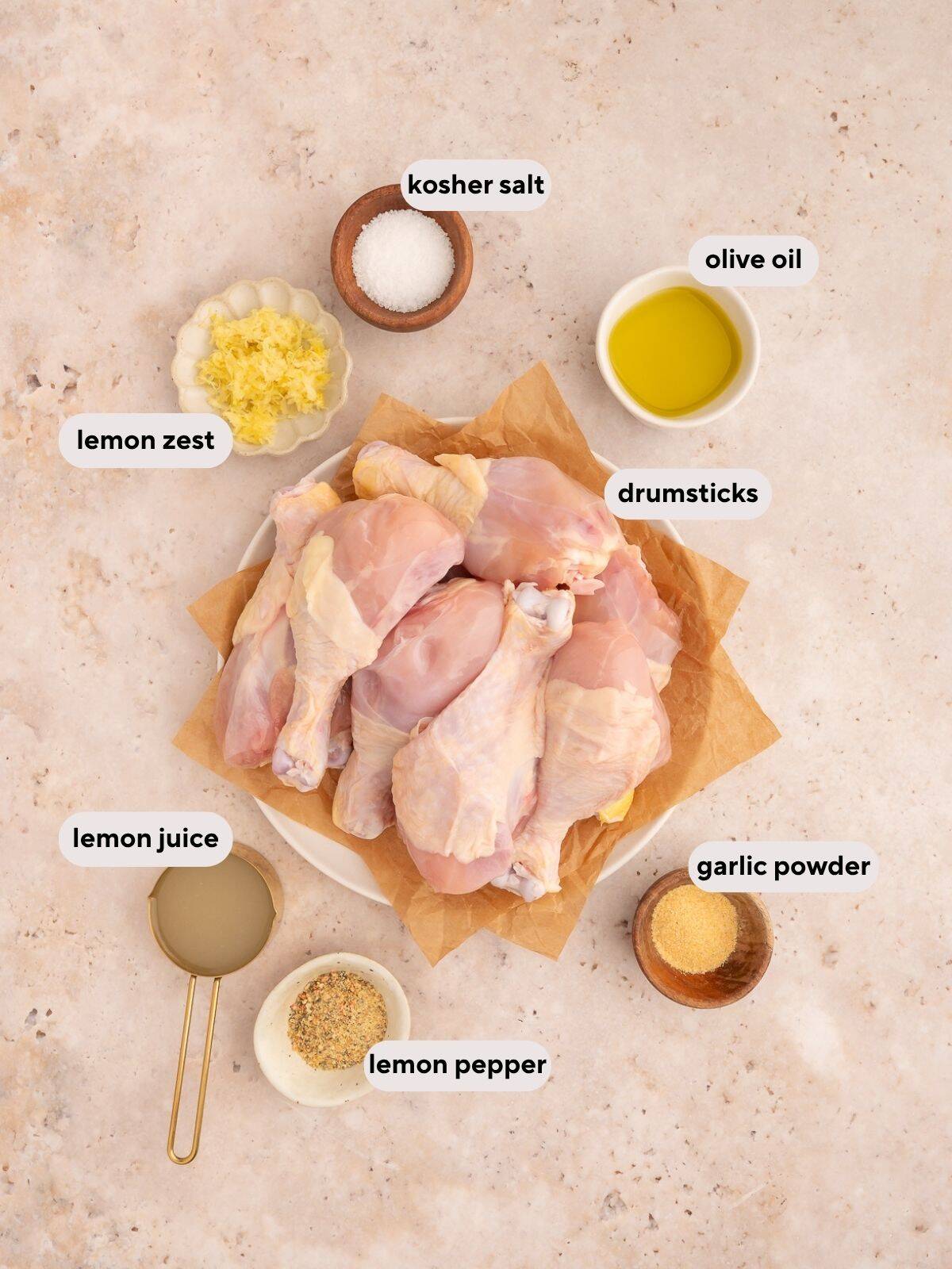 Ingredients used for lemon pepper chicken drumsticks. 