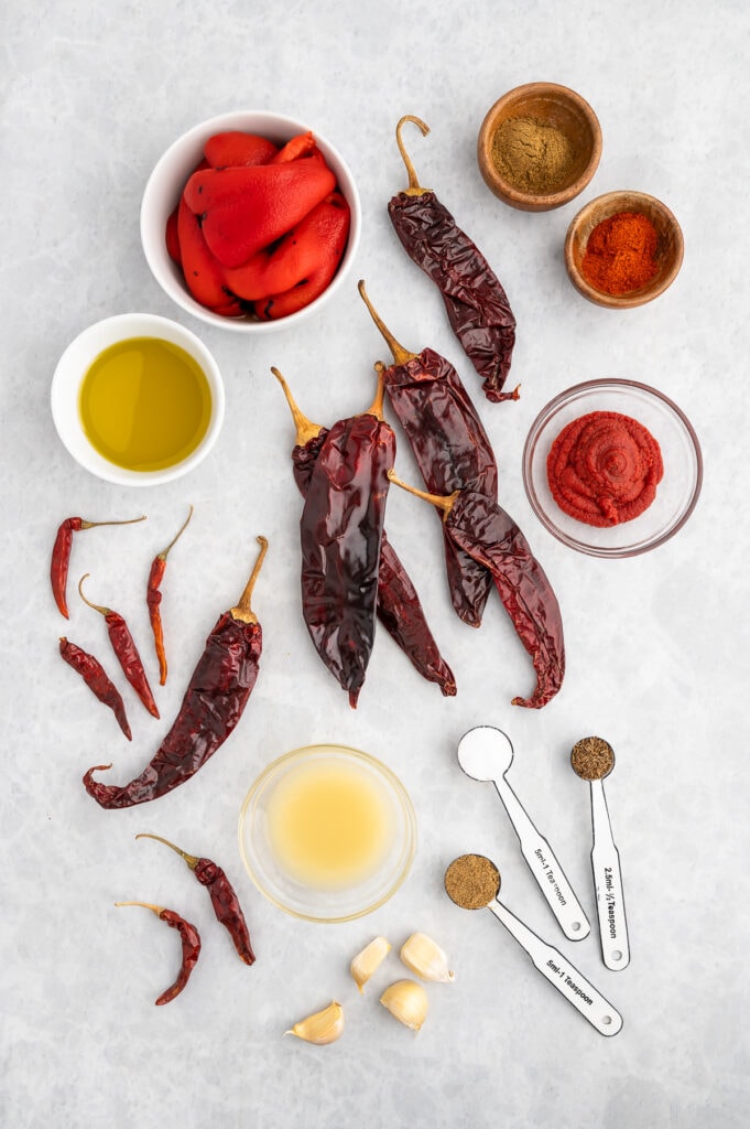 Ingredients for harissa paste.