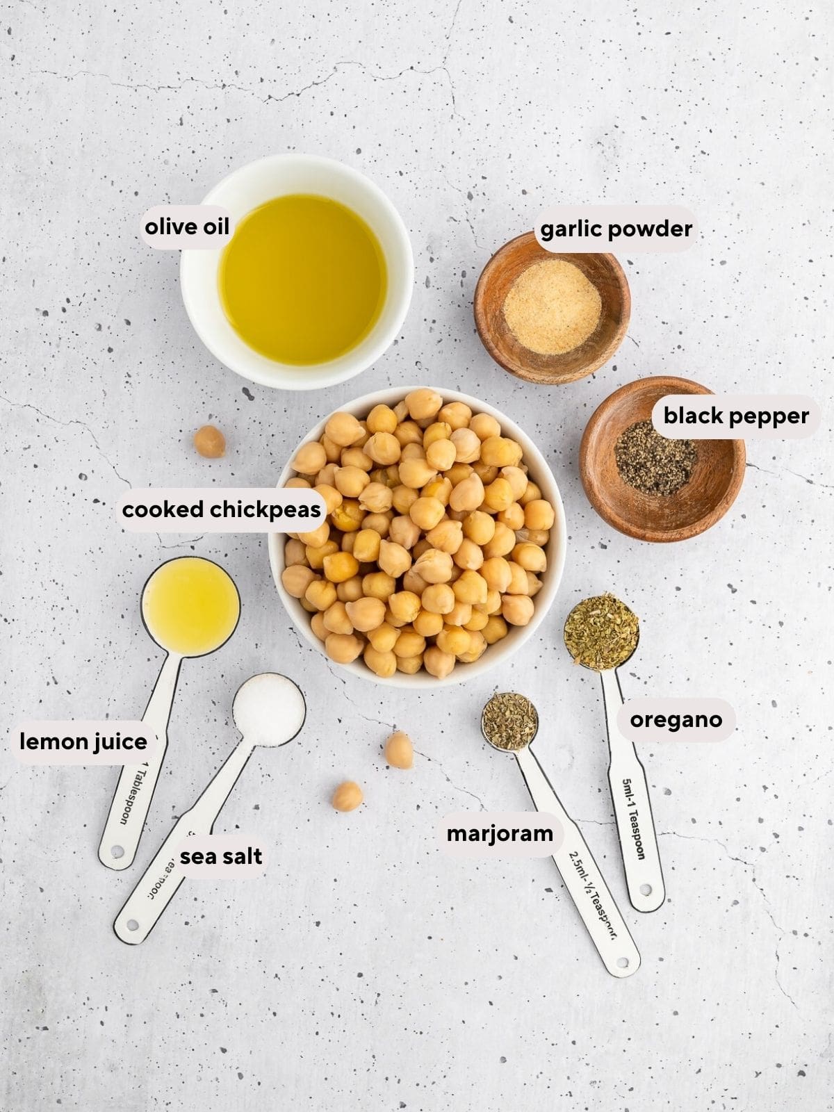 Ingredients used for Mediterranean roasted chickpeas.