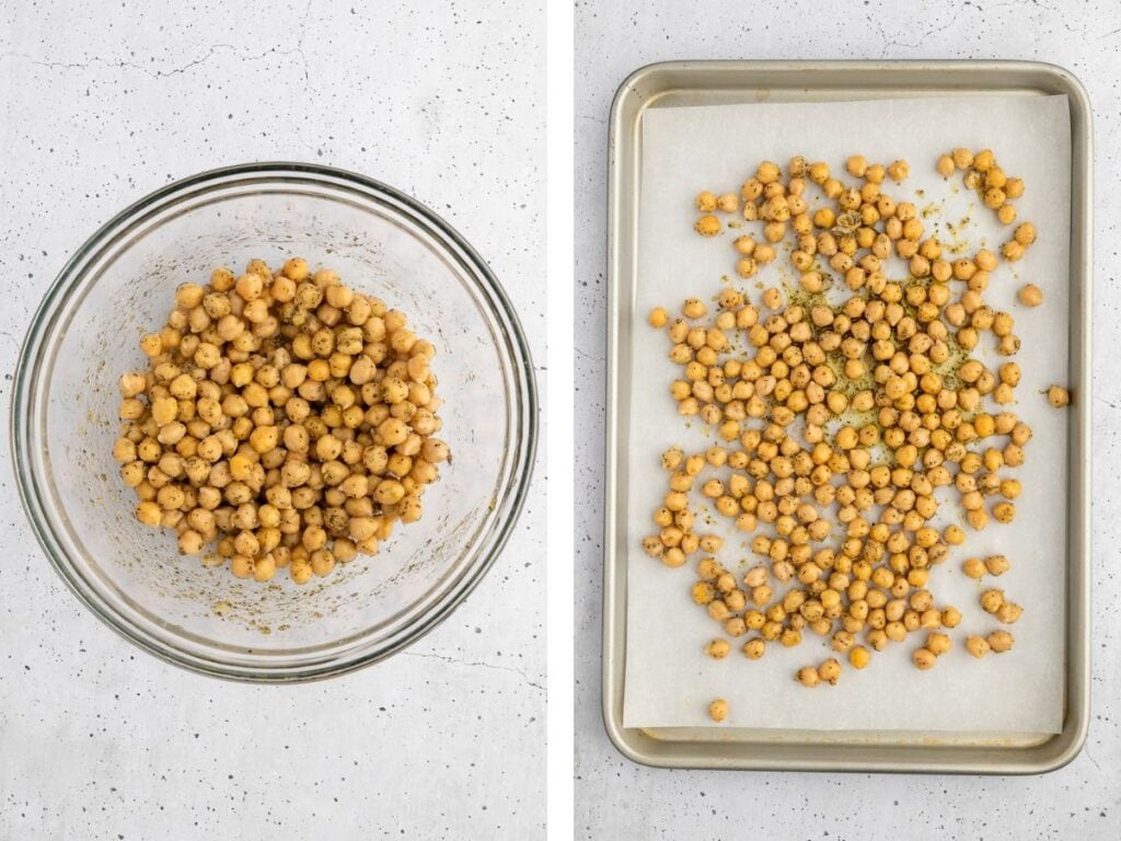 Process shots for roasting chickpeas.