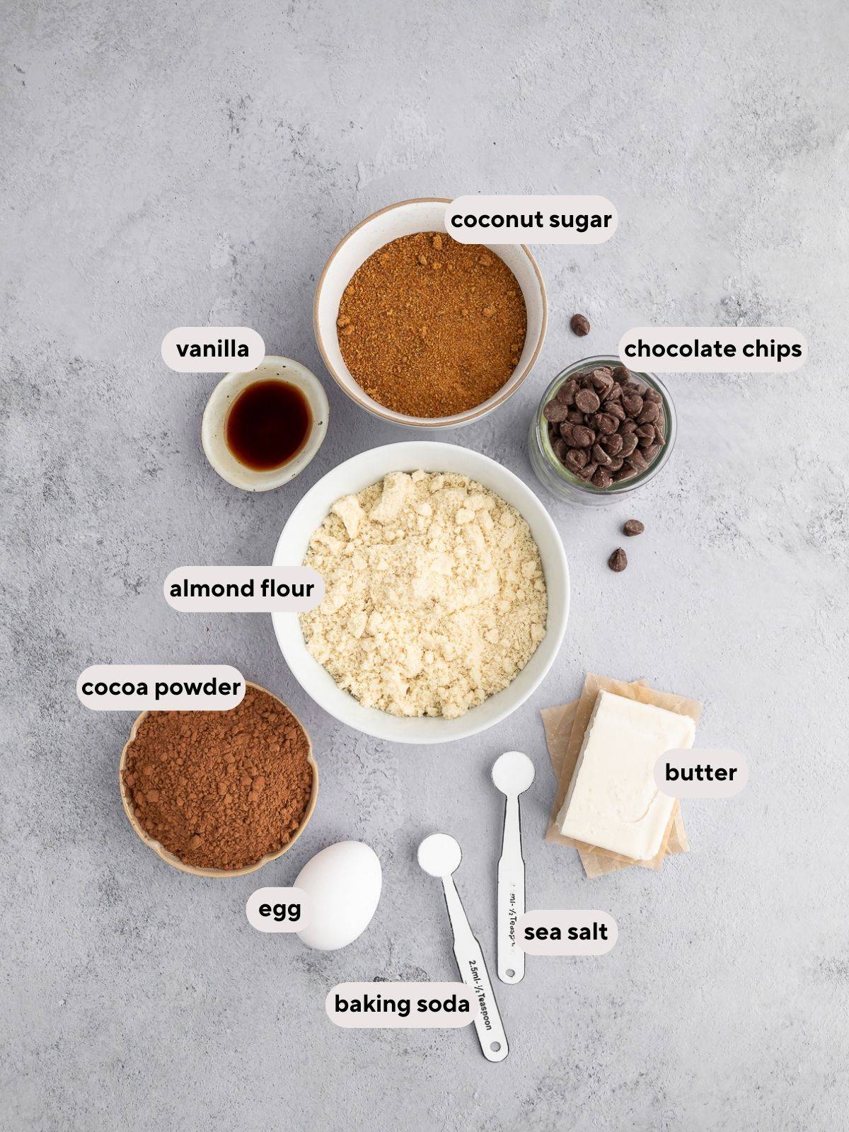 Ingredients for Almond Flour Cocoa Cookies.