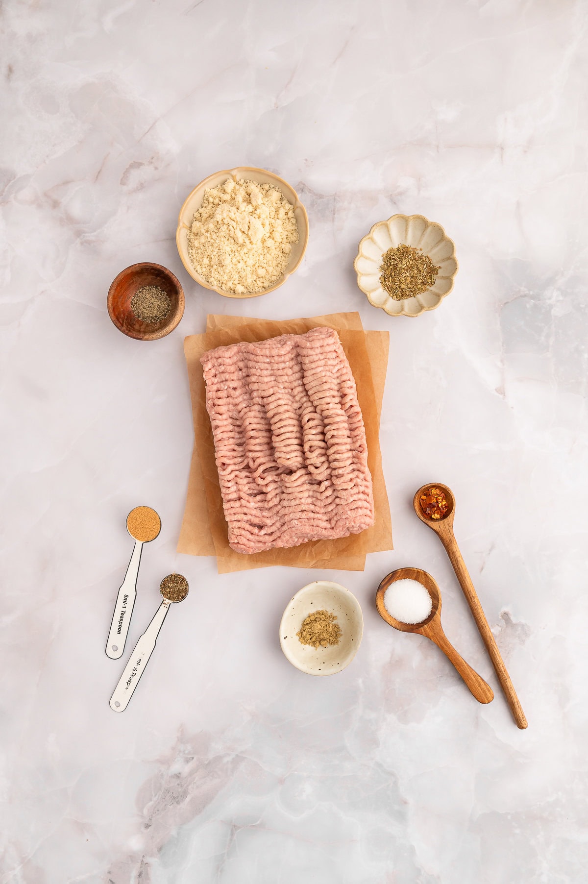 Ingredients used for keto turkey meatballs.