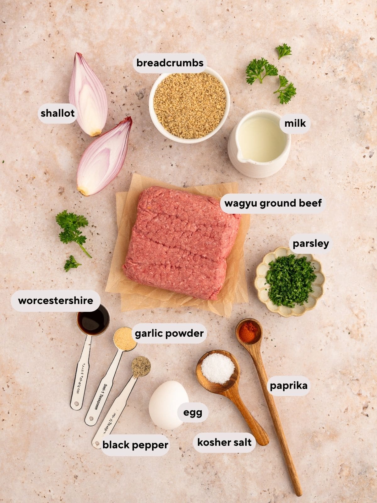 Ingredients used for wagyu beef meatballs.