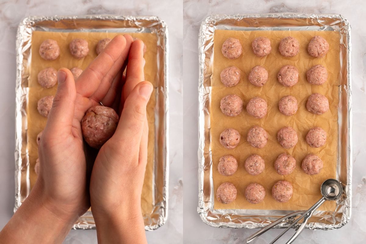 Process shots for forming keto turkey meatballs.