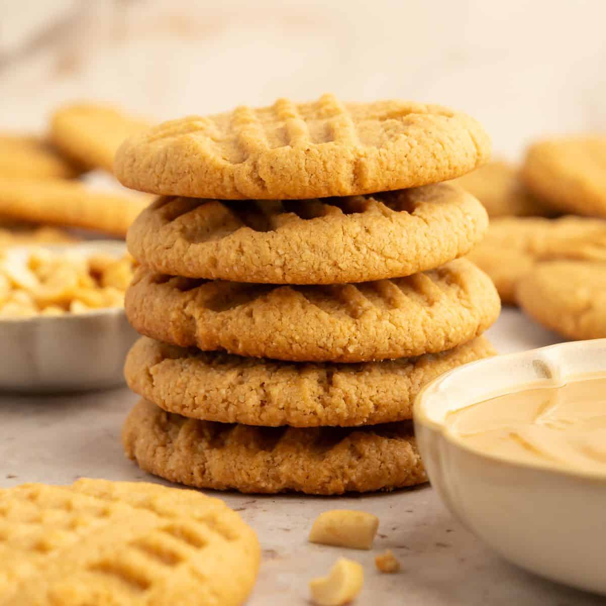 Stack of almond flour peanut butter cookies.