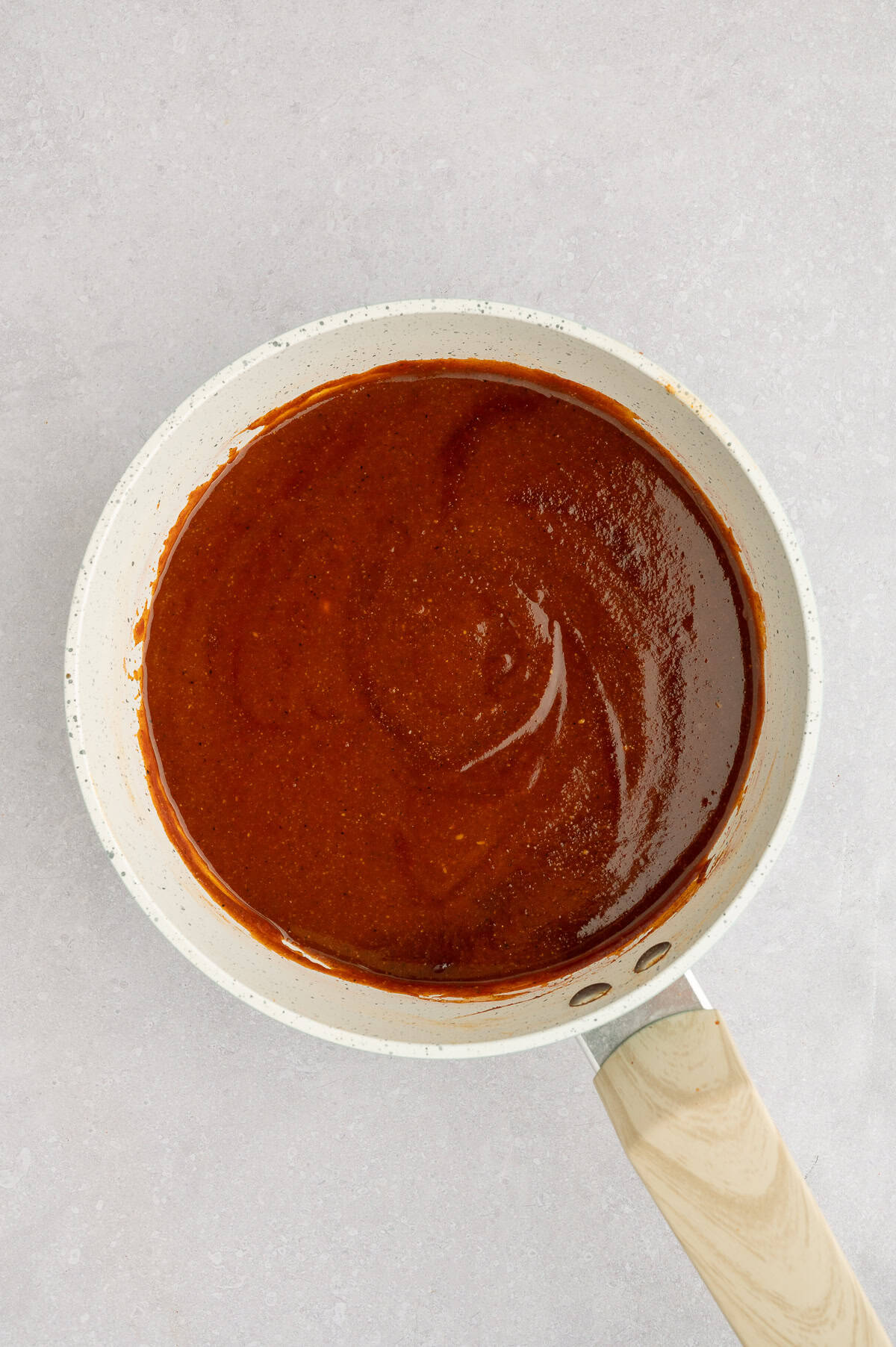 Paleo BBQ sauce after being simmered in saucepan.