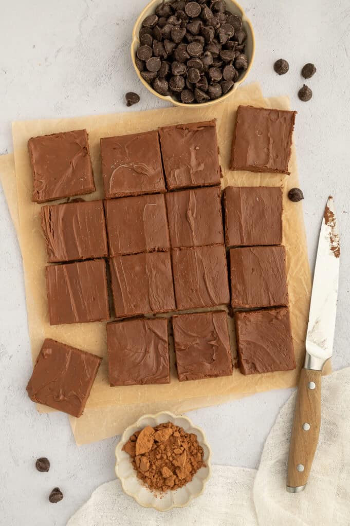 Cottage cheese fudge cut up into squares.
