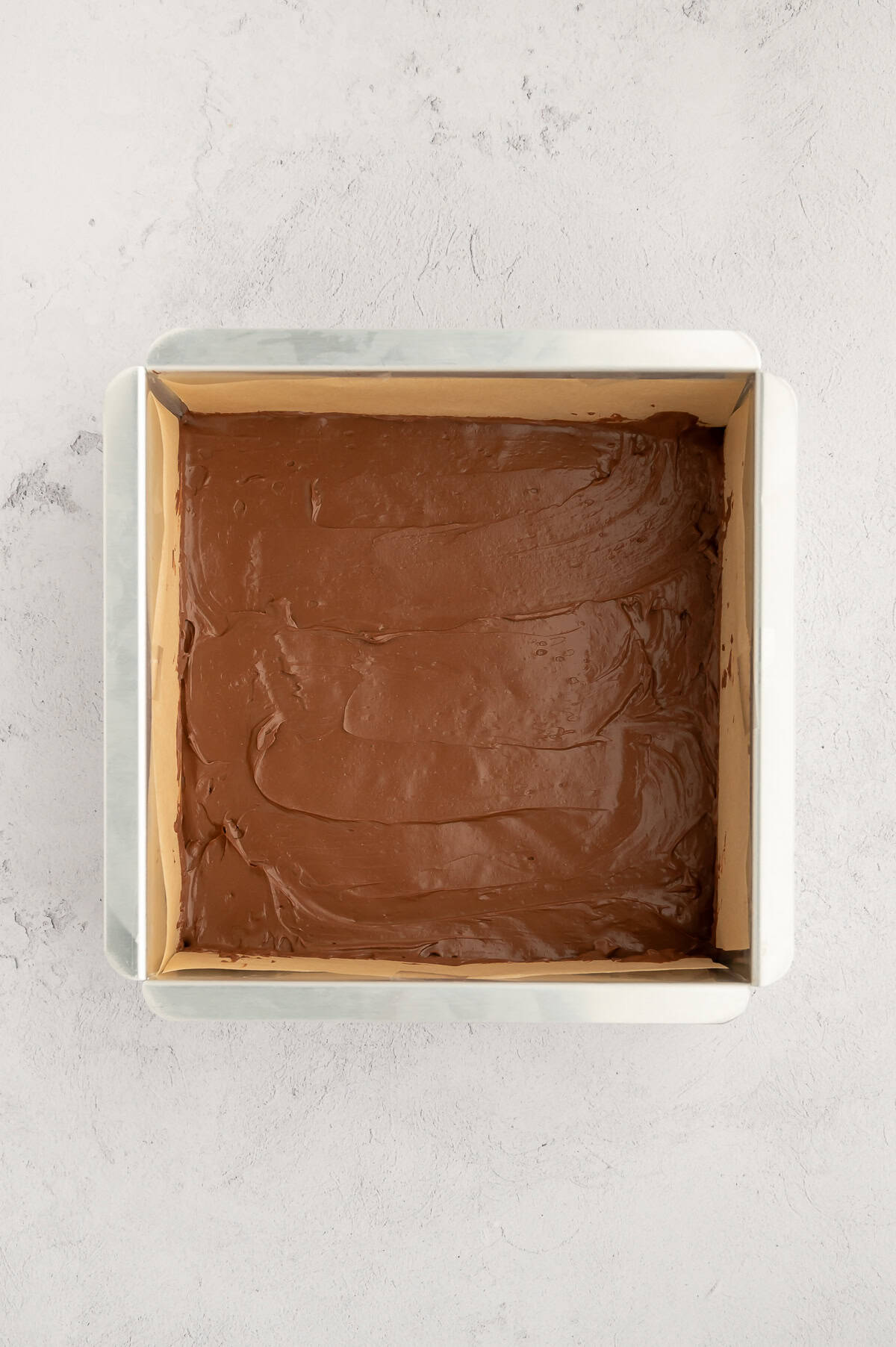 Freezing fudge in baking pan.
