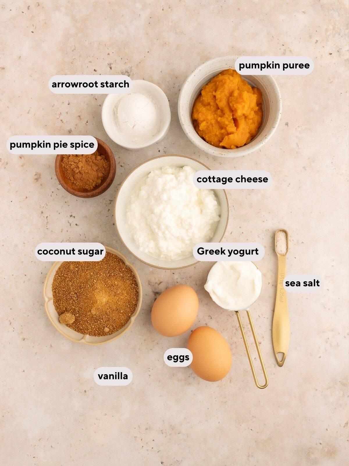 Ingredients used for protein pumpkin cheesecake.